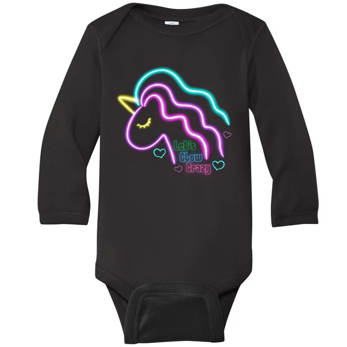 Let's Glow Crazy Unicorn Cute Baby Long Sleeve Bodysuit