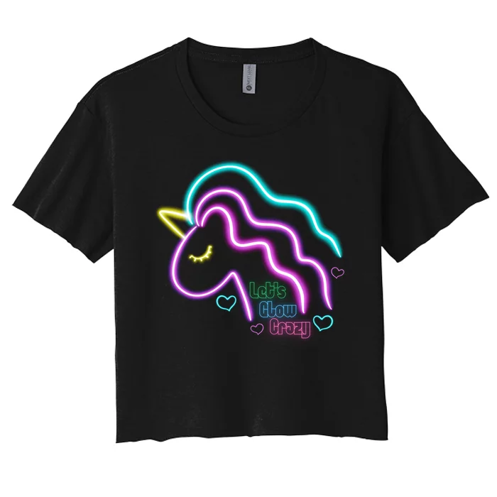 Let's Glow Crazy Unicorn Cute Women's Crop Top Tee