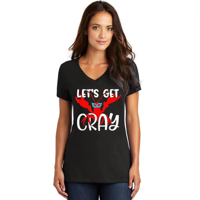 Lets Get Cray Crayfish With Mardi Gras Mask Crawfish Women's V-Neck T-Shirt