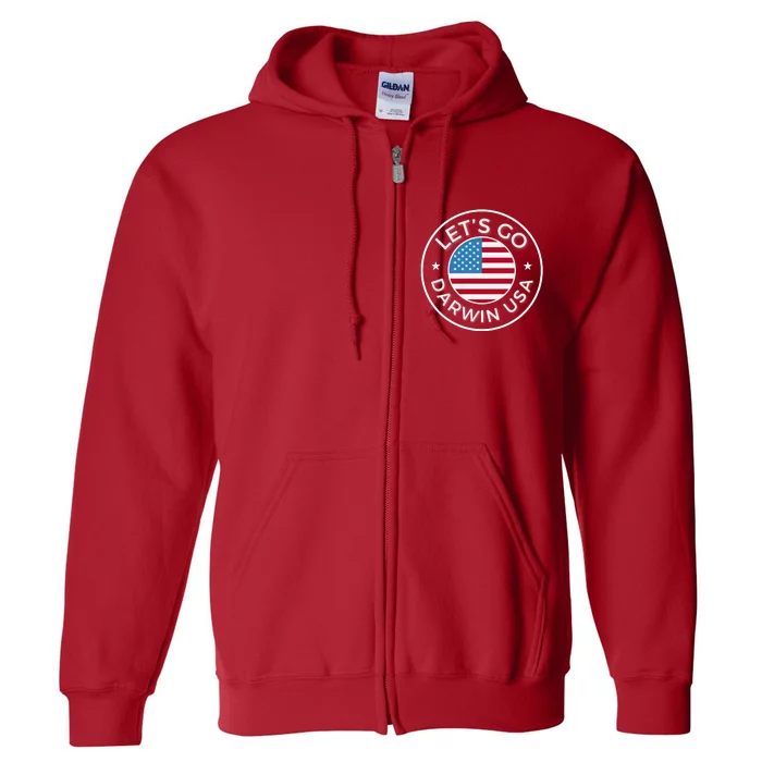 Lets Go Darwin Vintage Funny Darwin America Flag Full Zip Hoodie