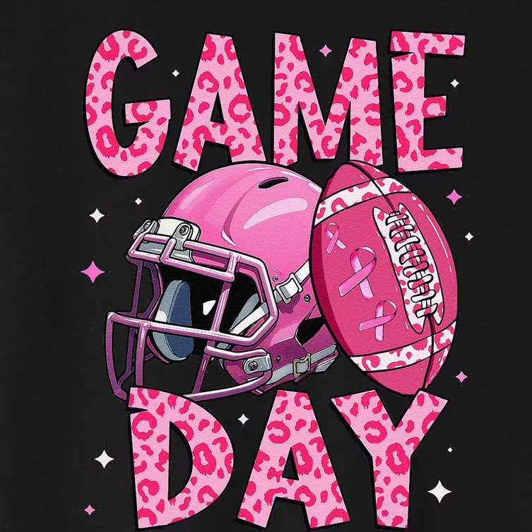 Leopard Game Day P.Ink American Football Tackle Breast Cancer Gift Women's Crop Top Tee