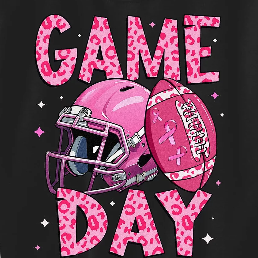 Leopard Game Day P.Ink American Football Tackle Breast Cancer Gift Kids Sweatshirt