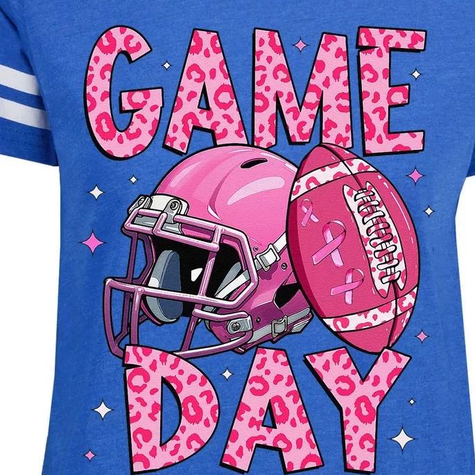 Leopard Game Day P.Ink American Football Tackle Breast Cancer Gift Enza Ladies Jersey Football T-Shirt