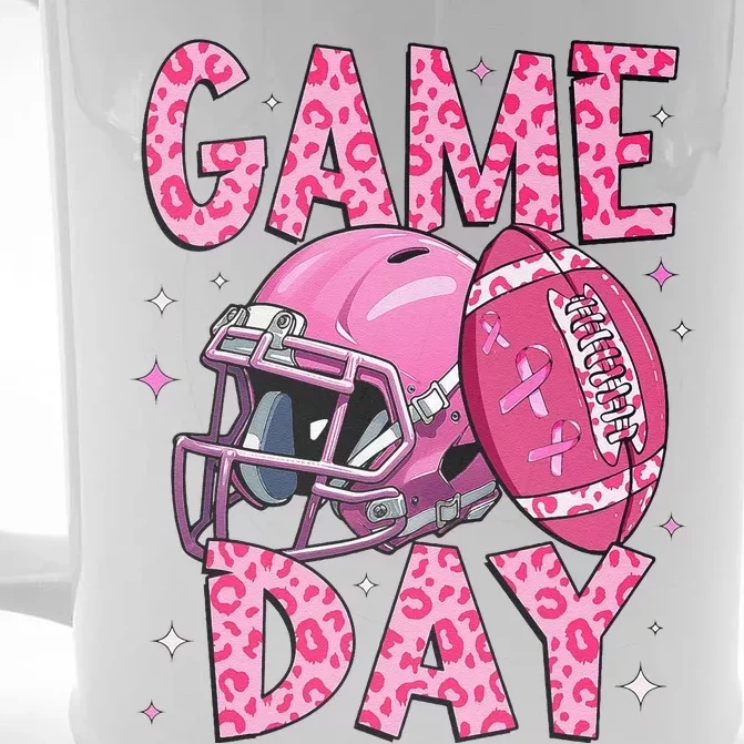 Leopard Game Day P.Ink American Football Tackle Breast Cancer Gift Front & Back Beer Stein