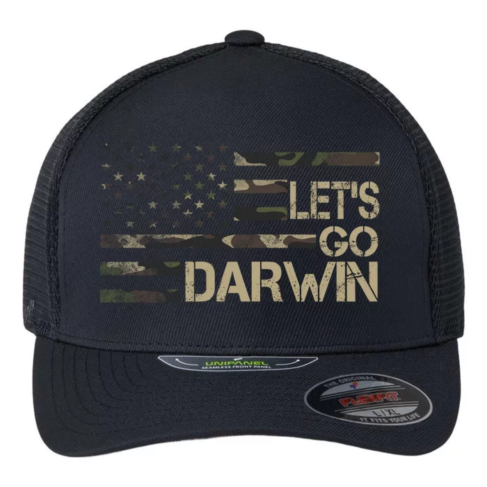 Lets Go Darwin US Camo Military Flag Flexfit Unipanel Trucker Cap