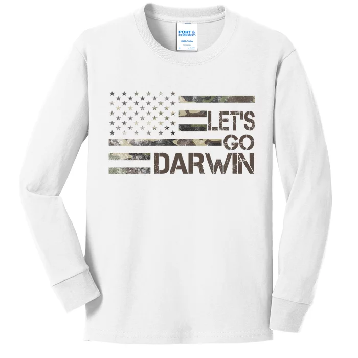 Lets Go Darwin US Camo Military Flag Kids Long Sleeve Shirt