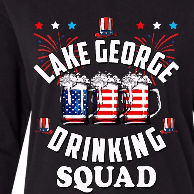 lake george drinking squad 4th of july usa flag beer Womens Cotton Relaxed Long Sleeve T-Shirt