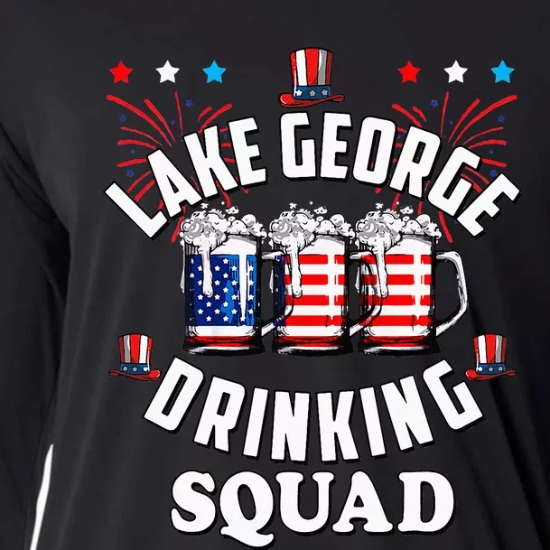 lake george drinking squad 4th of july usa flag beer Cooling Performance Long Sleeve Crew