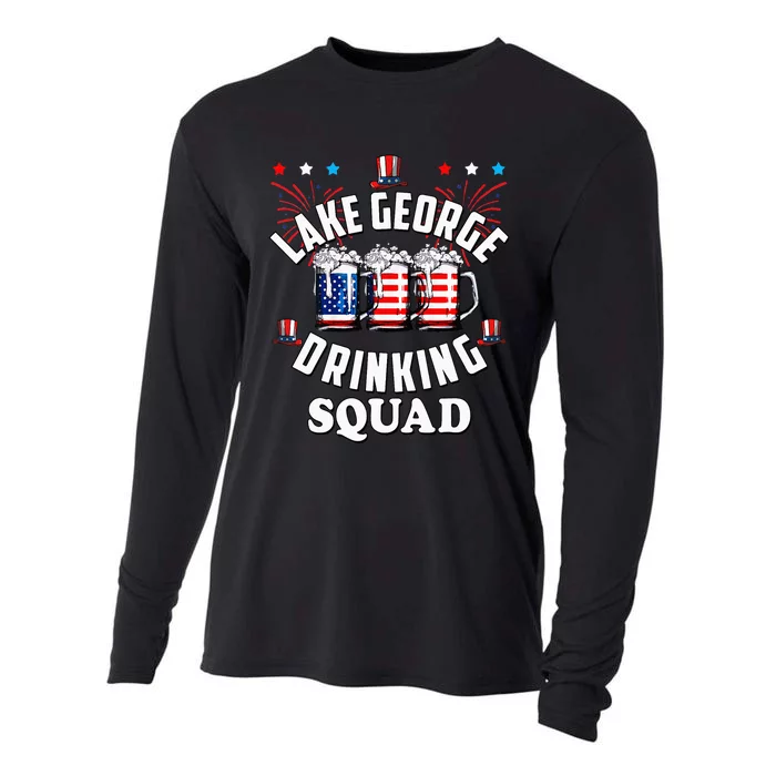 lake george drinking squad 4th of july usa flag beer Cooling Performance Long Sleeve Crew