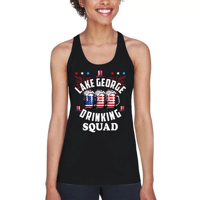 lake george drinking squad 4th of july usa flag beer Women's Racerback Tank