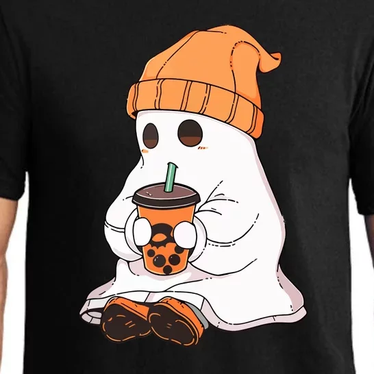 Little Ghost Drinking Coffee Cute Halloween Spooky Season Gift Pajama Set