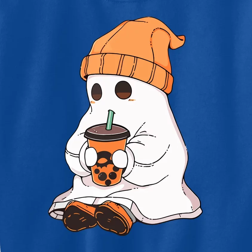 Little Ghost Drinking Coffee Cute Halloween Spooky Season Gift Kids Sweatshirt