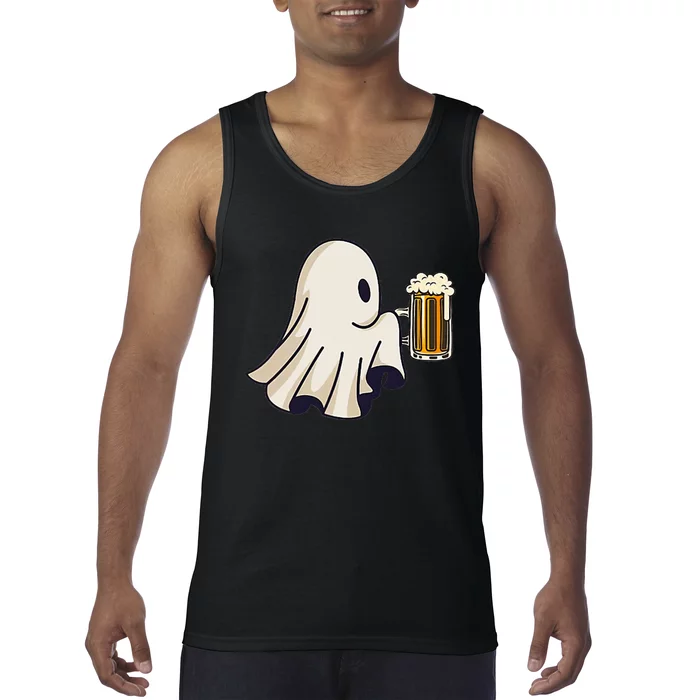 Little Ghost Drinking Beer Funny Halloween Costume Tank Top