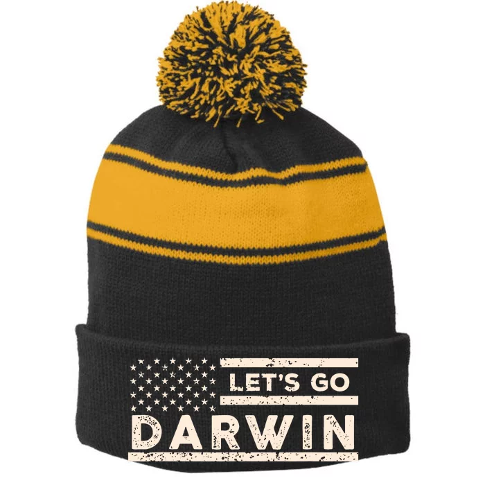 Lets Go Darwin US Flag Vintage Stripe Pom Pom Beanie