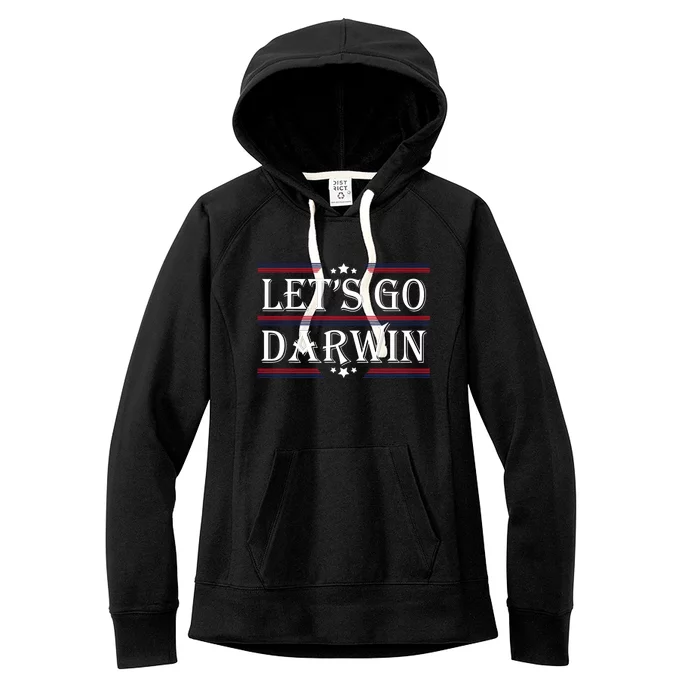 Lets Go Darwin Sarcastic Saying USA Flag Lets Go Darwin Women's Fleece Hoodie