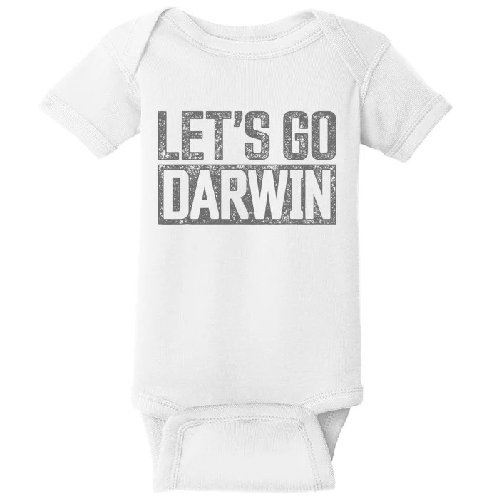 Lets Go Darwin Grey Distressed Lets Go Darwin Baby Bodysuit