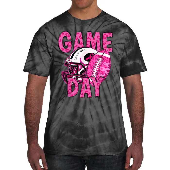 Leopard Game Day Pink American Football Tackle Breast Cancer Tie-Dye T-Shirt