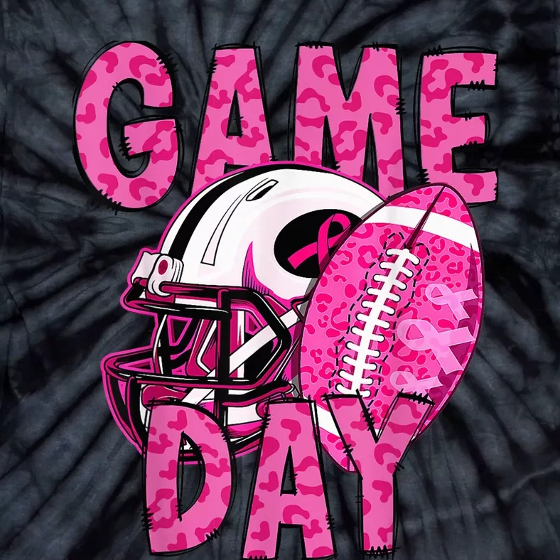 Leopard Game Day Pink American Football Tackle Breast Cancer Tie-Dye T-Shirt