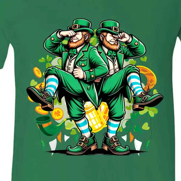 Leprechaun Gridd Dance St Patricks Day V-Neck T-Shirt