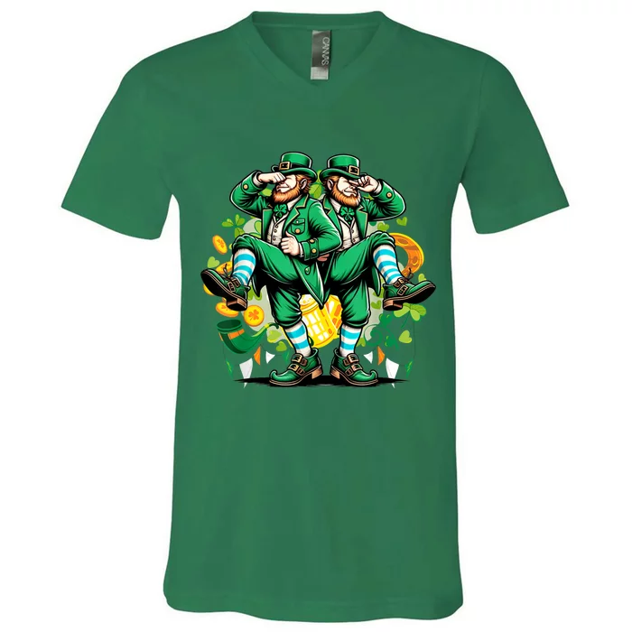 Leprechaun Gridd Dance St Patricks Day V-Neck T-Shirt