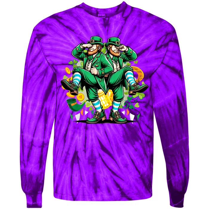 Leprechaun Gridd Dance St Patricks Day Tie-Dye Long Sleeve Shirt