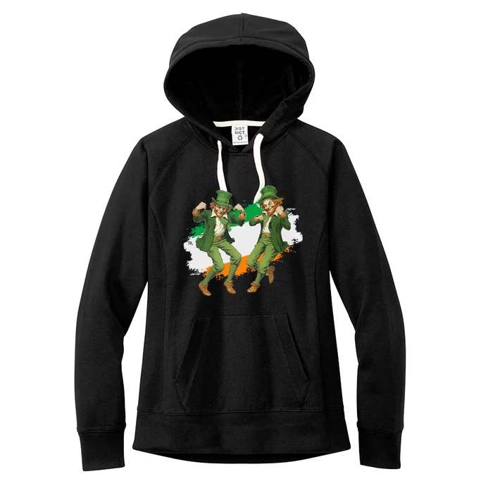 Leprechauns Gridd Dance St Patricks Day Irish Flag Women's Fleece Hoodie