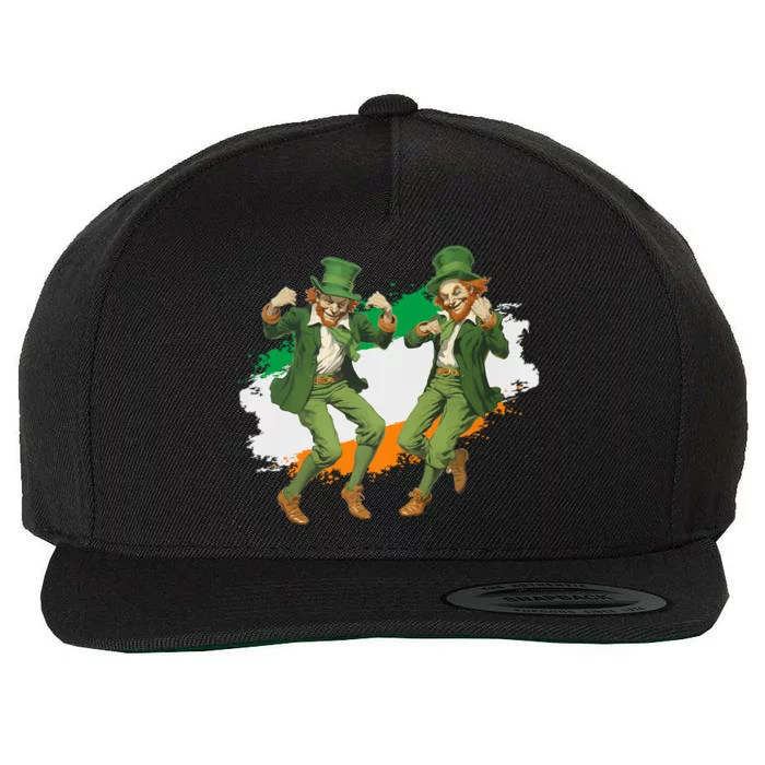 Leprechauns Gridd Dance St Patricks Day Irish Flag Wool Snapback Cap