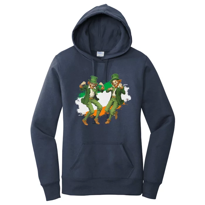 Leprechauns Gridd Dance St Patricks Day Irish Flag Women's Pullover Hoodie