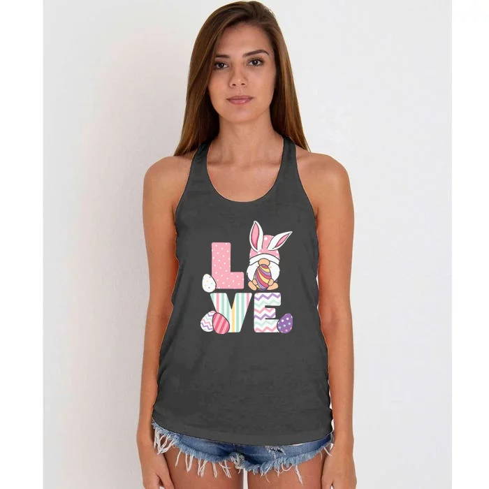 LOVE Gnome Easter Egg Cute Ears Rabbit Easter Day Women's Knotted Racerback Tank