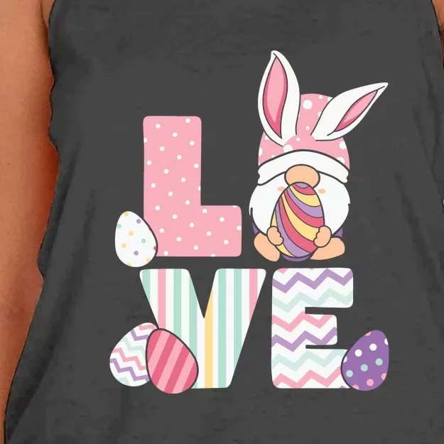 LOVE Gnome Easter Egg Cute Ears Rabbit Easter Day Women's Knotted Racerback Tank