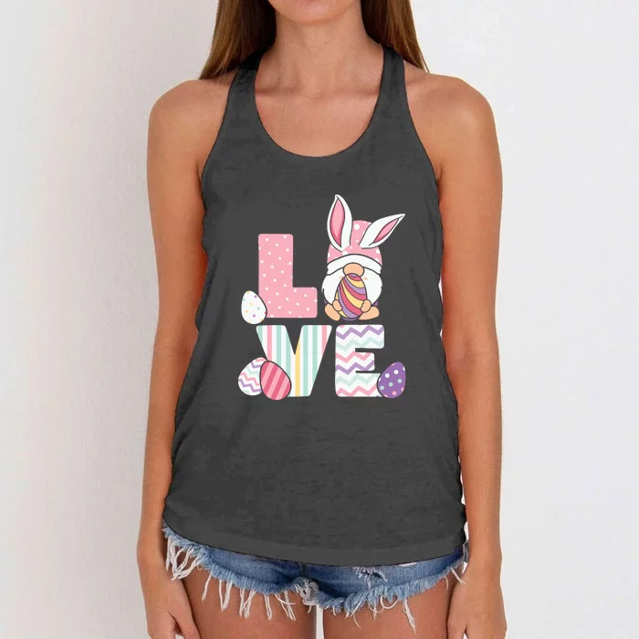 LOVE Gnome Easter Egg Cute Ears Rabbit Easter Day Women's Knotted Racerback Tank