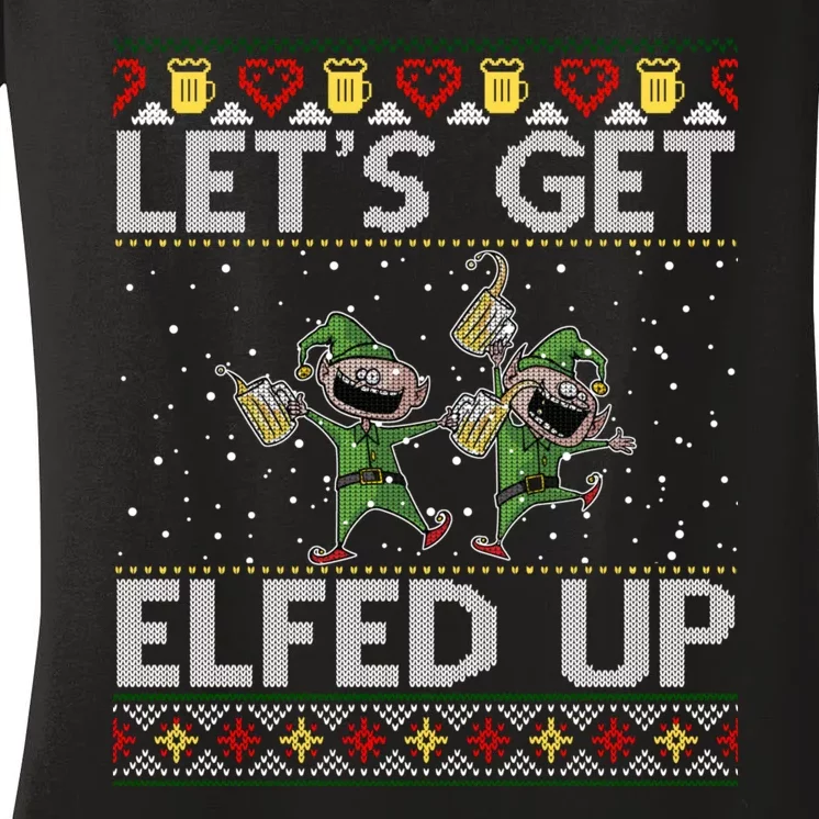 LetS Get Elfed Up Funny Christmas Ugly Christmas Women's V-Neck T-Shirt