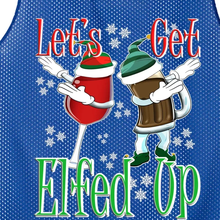 Let's Get Elfed Up Christmas Dabbing Wine Beer Ing Gift Mesh Reversible Basketball Jersey Tank