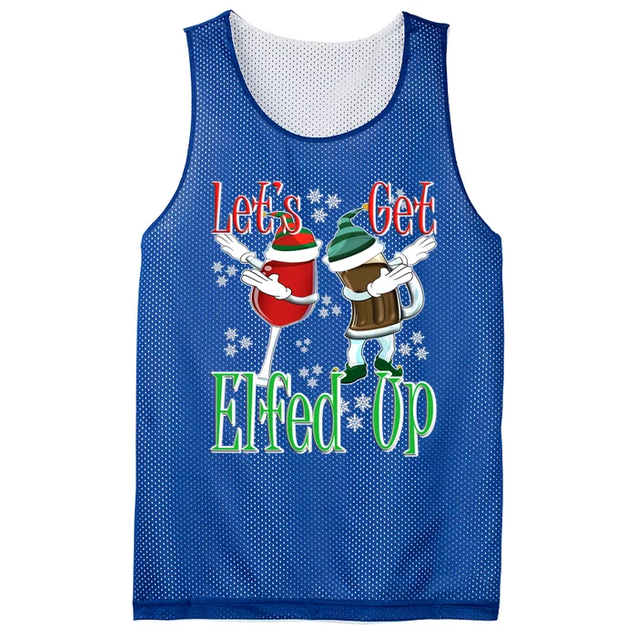 Let's Get Elfed Up Christmas Dabbing Wine Beer Ing Gift Mesh Reversible Basketball Jersey Tank