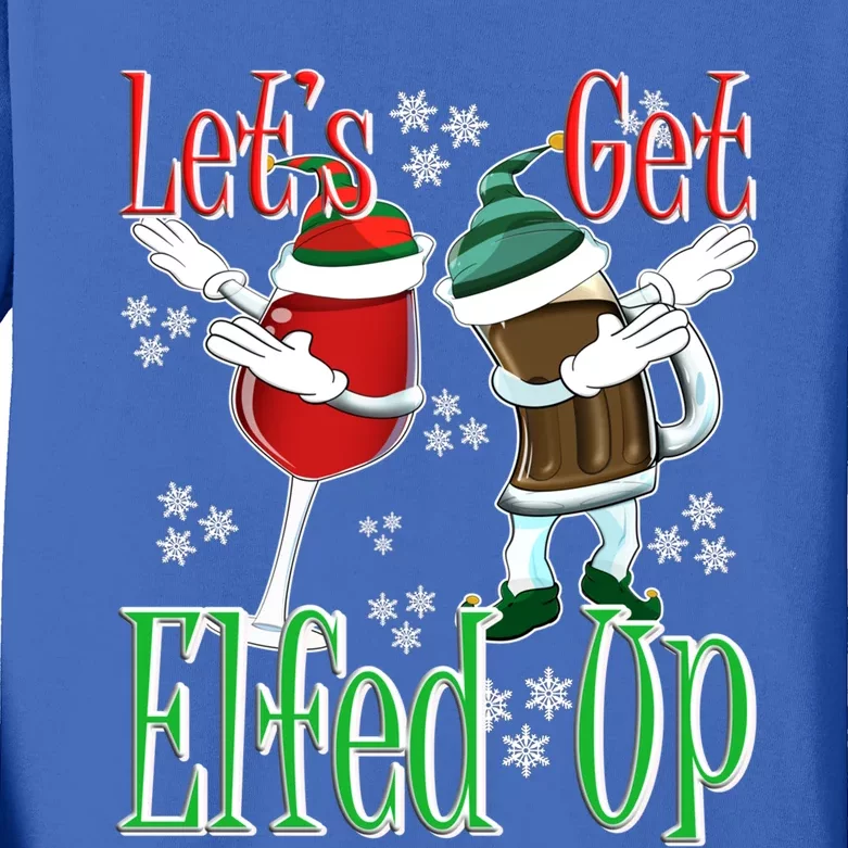 Let's Get Elfed Up Christmas Dabbing Wine Beer Ing Gift Kids Long Sleeve Shirt