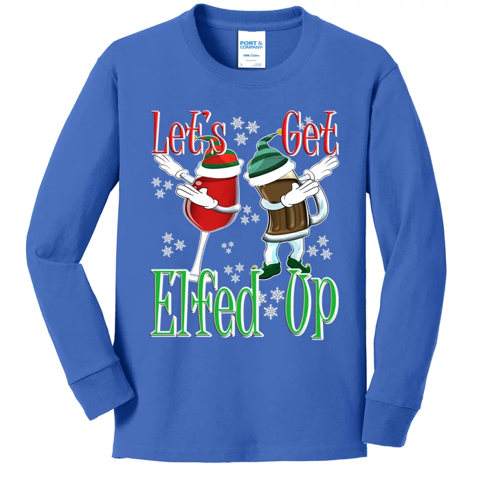 Let's Get Elfed Up Christmas Dabbing Wine Beer Ing Gift Kids Long Sleeve Shirt