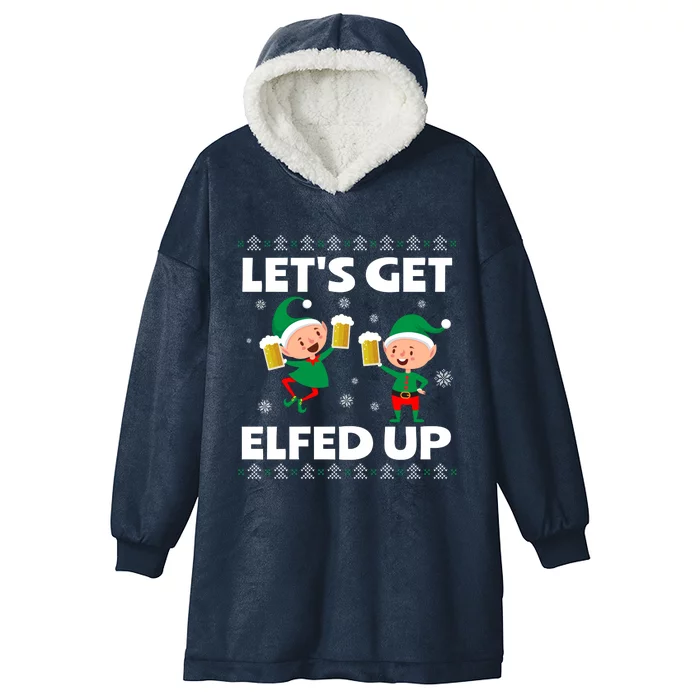 Let's Get Elfed Up Funny Christmas Beer Ing Cute Gift Hooded Wearable Blanket