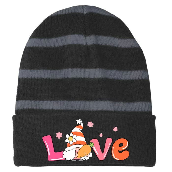 Love Gnome Easter Spring Cute Striped Beanie with Solid Band