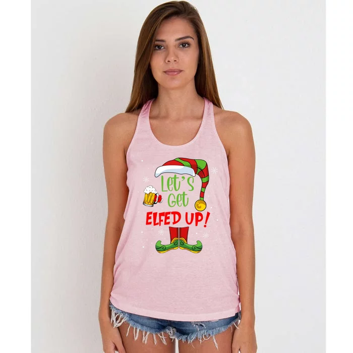 Let's Get Elfed Up Funny Elf Ing Christmas Xmas Holiday Cool Gift Women's Knotted Racerback Tank