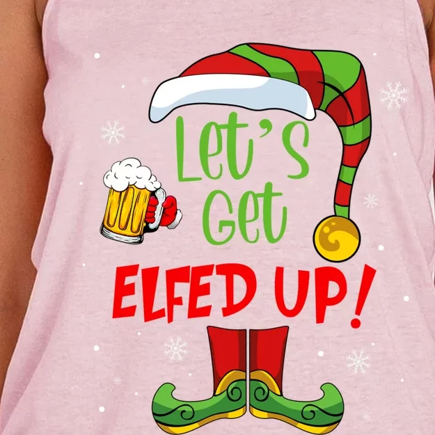 Let's Get Elfed Up Funny Elf Ing Christmas Xmas Holiday Cool Gift Women's Knotted Racerback Tank