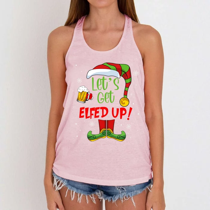 Let's Get Elfed Up Funny Elf Ing Christmas Xmas Holiday Cool Gift Women's Knotted Racerback Tank