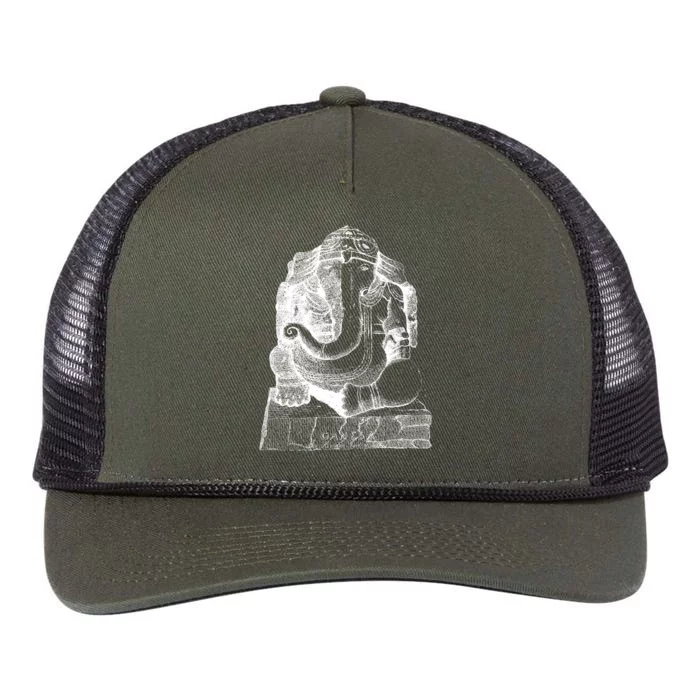 Lord Ganesha Elephant Head Vintage Gift Hindu Hinduism Yoga Gift Retro Rope Trucker Hat Cap