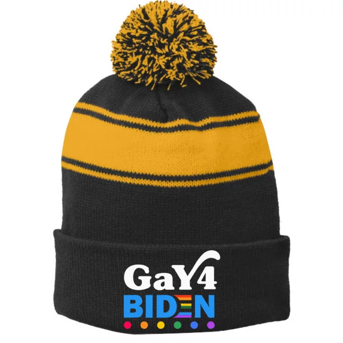 Lgbtq Gay For Biden Lgbt Biden Gay Supporter Stripe Pom Pom Beanie