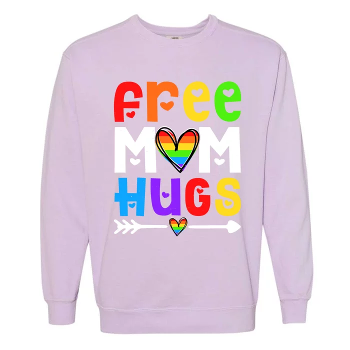 Lesbian Gay Free Mom Hugs Lgbt Funny Proud Mom Rainbow Heart Gift Garment-Dyed Sweatshirt