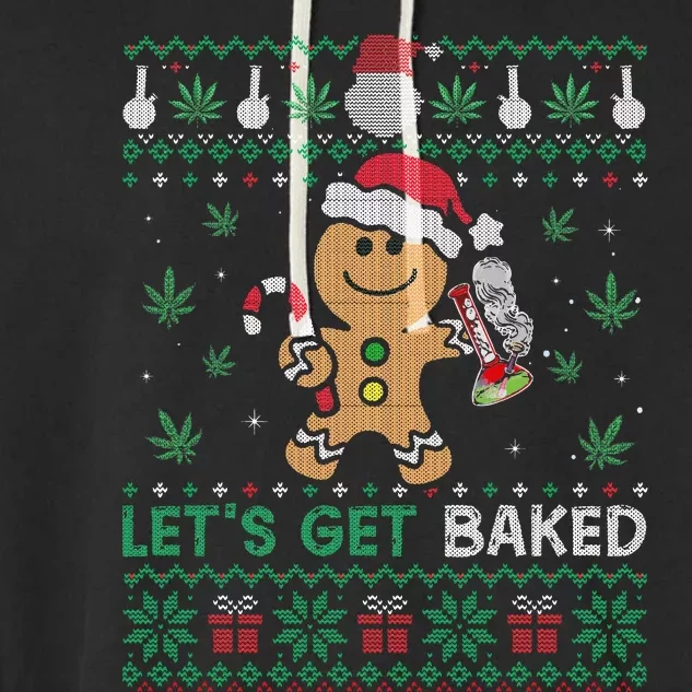 Lets Get Funny Baked Cookie Weed Ugly Xmas Sweater Garment-Dyed Fleece Hoodie