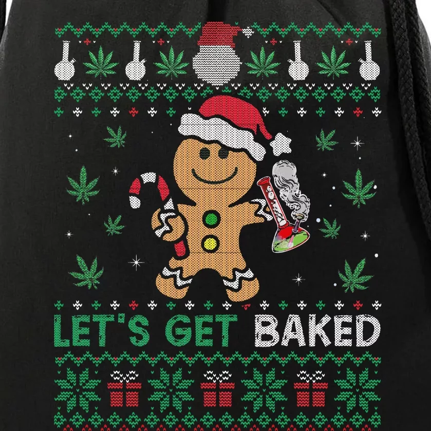 Lets Get Funny Baked Cookie Weed Ugly Xmas Sweater Drawstring Bag