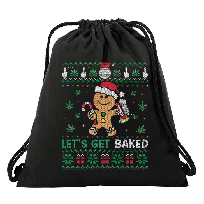 Lets Get Funny Baked Cookie Weed Ugly Xmas Sweater Drawstring Bag