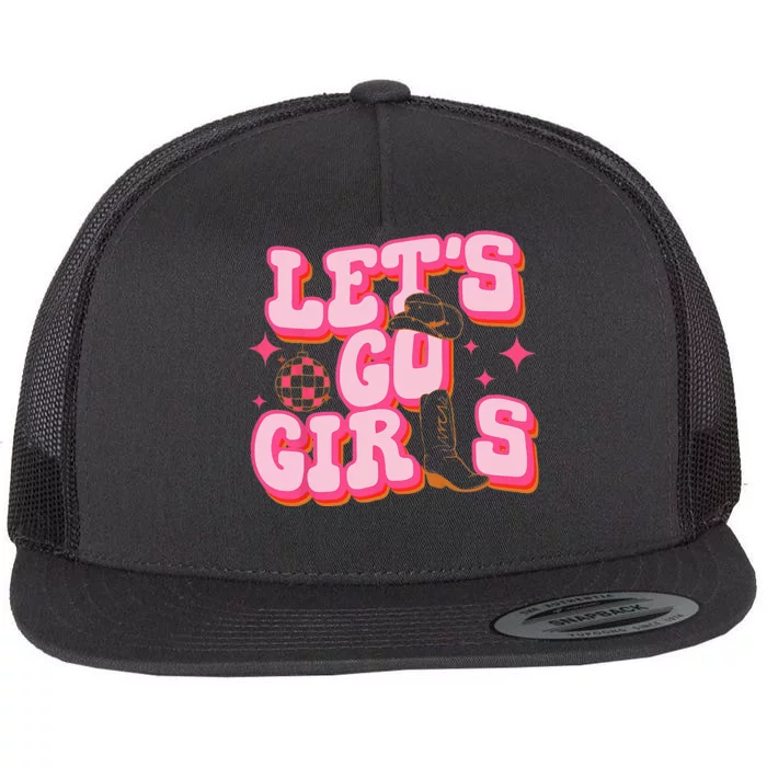 Lets Go Girls Cowgirl Hat Cowboy Boots Bachelorette Party Flat Bill Trucker Hat