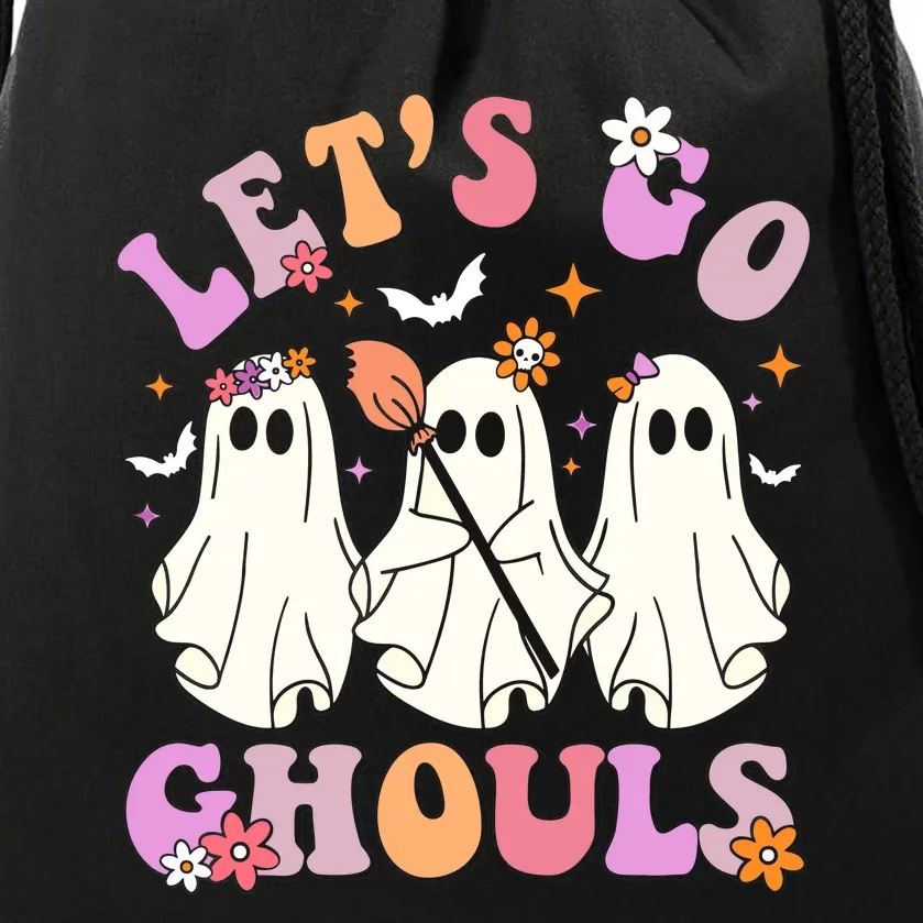 Lets Go Ghouls Halloween Ghost Outfit Costume Retro Groovy Drawstring Bag