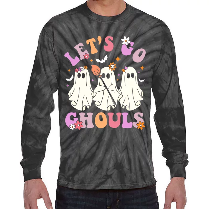 Lets Go Ghouls Halloween Ghost Outfit Costume Retro Groovy Tie-Dye Long Sleeve Shirt